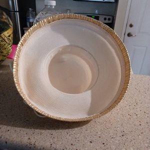 CREAM STRAW HAT WITH GOLD TRIMMINGS & BOW